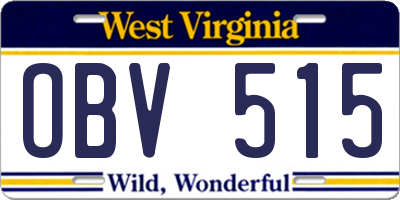 WV license plate OBV515
