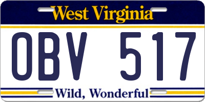 WV license plate OBV517