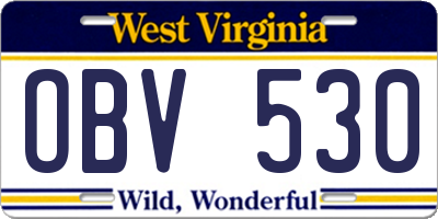 WV license plate OBV530