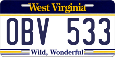 WV license plate OBV533