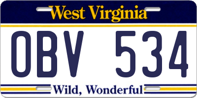 WV license plate OBV534