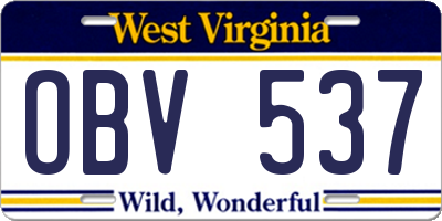 WV license plate OBV537