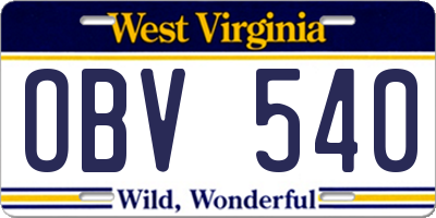WV license plate OBV540