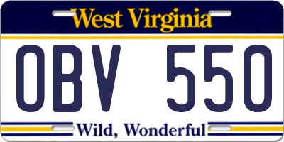 WV license plate OBV550
