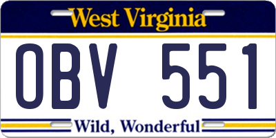 WV license plate OBV551