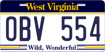 WV license plate OBV554