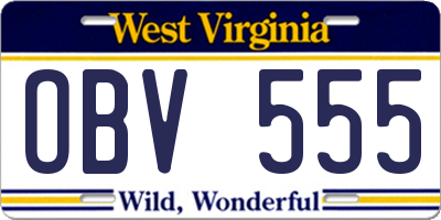 WV license plate OBV555