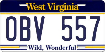 WV license plate OBV557