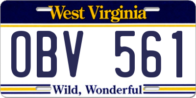 WV license plate OBV561