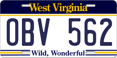 WV license plate OBV562