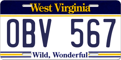 WV license plate OBV567