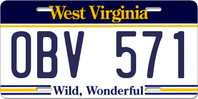 WV license plate OBV571