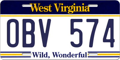 WV license plate OBV574