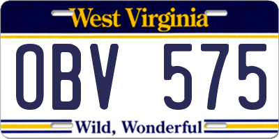 WV license plate OBV575
