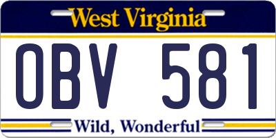 WV license plate OBV581