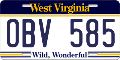 WV license plate OBV585
