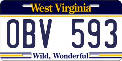 WV license plate OBV593