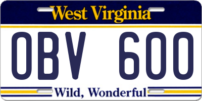 WV license plate OBV600