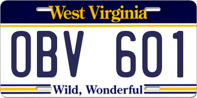 WV license plate OBV601