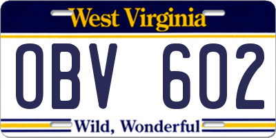 WV license plate OBV602