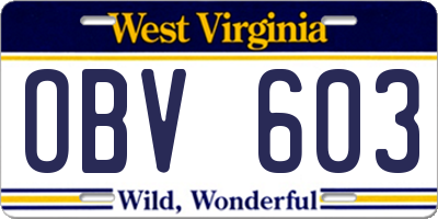 WV license plate OBV603