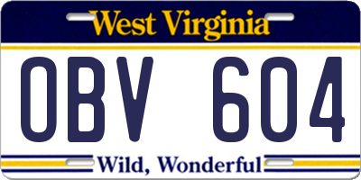 WV license plate OBV604