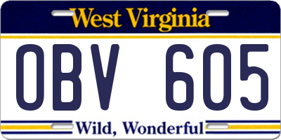 WV license plate OBV605