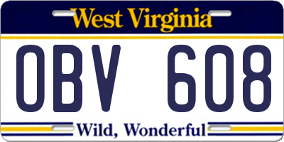 WV license plate OBV608