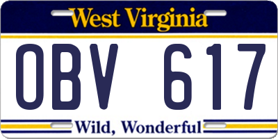 WV license plate OBV617