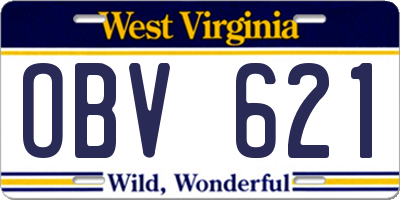 WV license plate OBV621