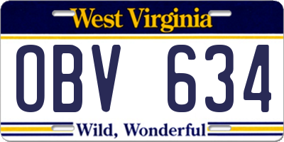 WV license plate OBV634