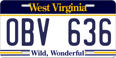 WV license plate OBV636