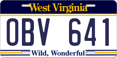 WV license plate OBV641