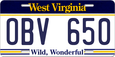 WV license plate OBV650