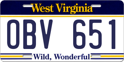 WV license plate OBV651