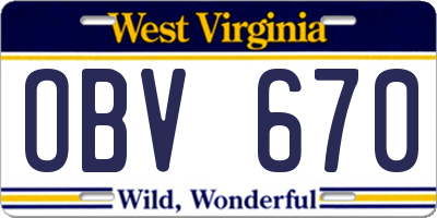 WV license plate OBV670