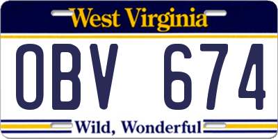 WV license plate OBV674
