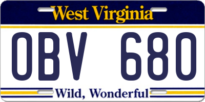 WV license plate OBV680