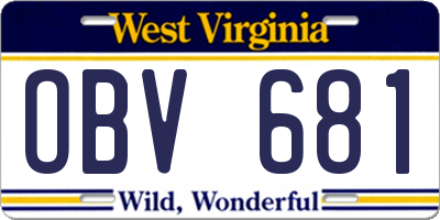 WV license plate OBV681