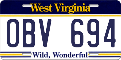 WV license plate OBV694
