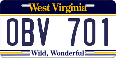 WV license plate OBV701