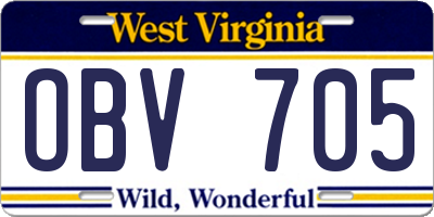 WV license plate OBV705