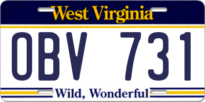 WV license plate OBV731