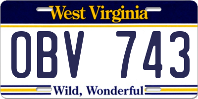 WV license plate OBV743