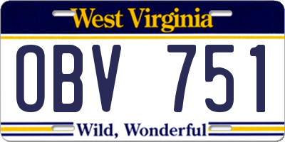 WV license plate OBV751