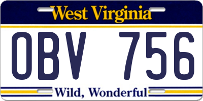 WV license plate OBV756