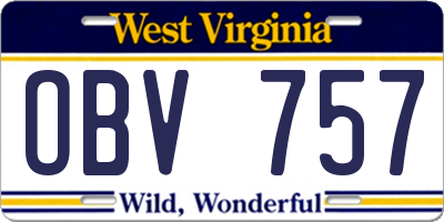 WV license plate OBV757