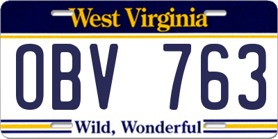 WV license plate OBV763
