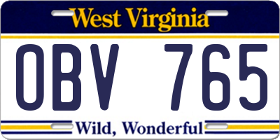WV license plate OBV765