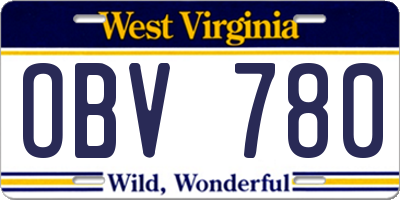 WV license plate OBV780